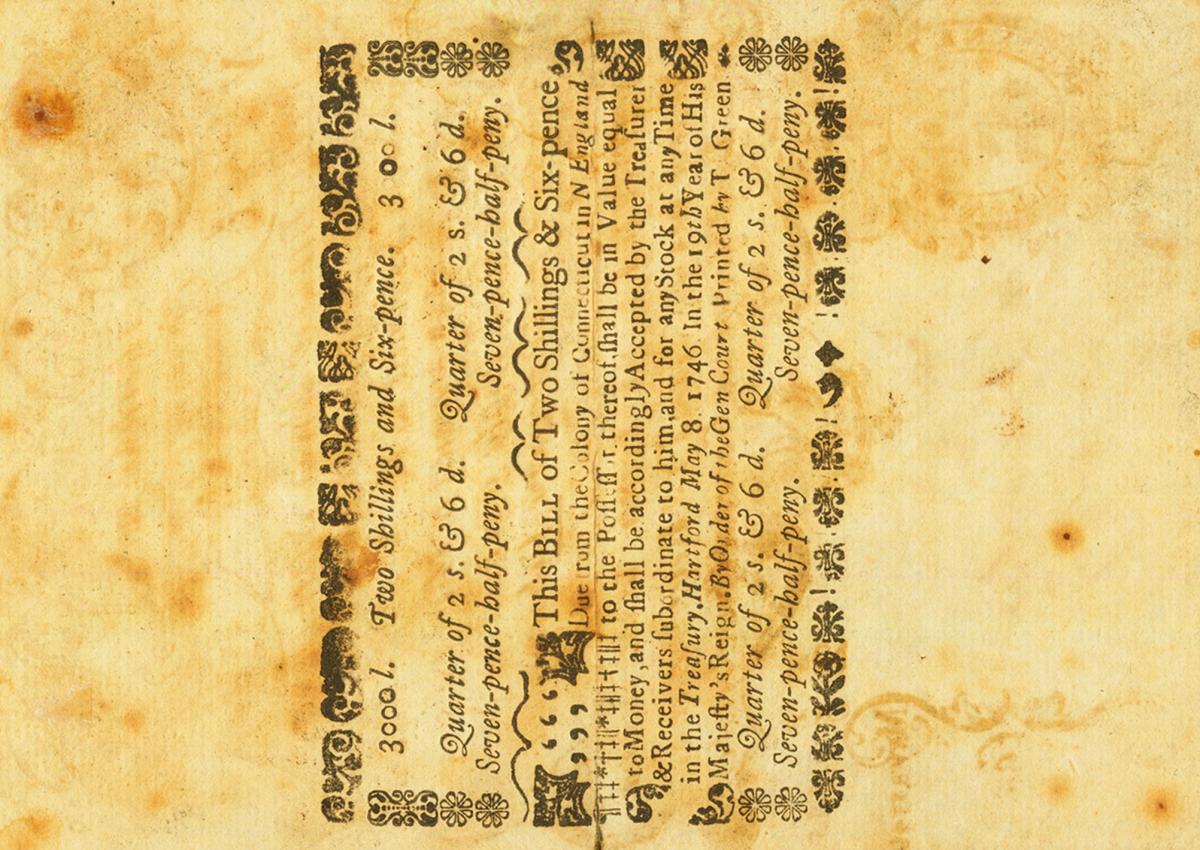 Back of United States pS366: 2 Shillings from 1746