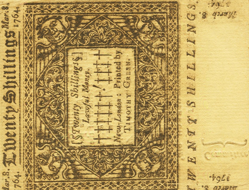 Back of United States pS476: 20 Shillings from 1764