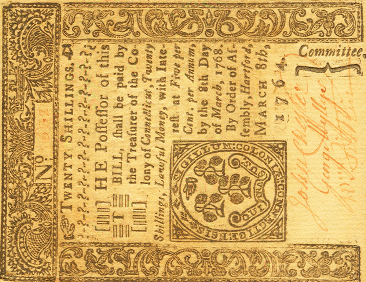 Front of United States pS476: 20 Shillings from 1764