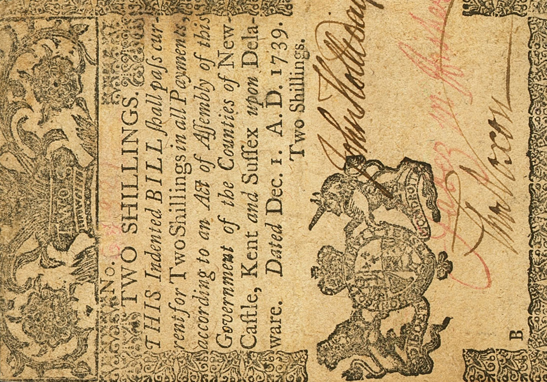 Front of United States pS579: 2 Shillings from 1739