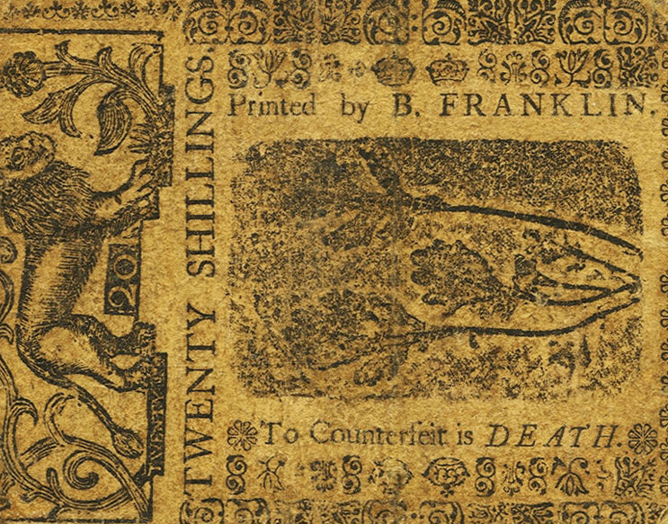 Back of United States pS590: 20 Shillings from 1746