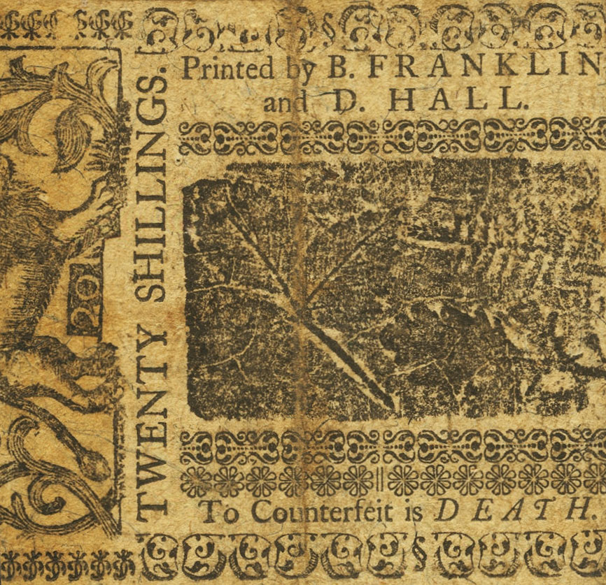 Back of United States pS612: 20 Shillings from 1758