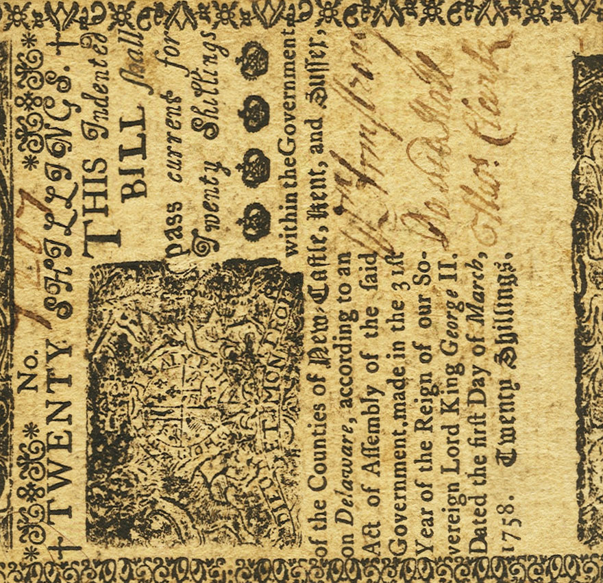 Front of United States pS612: 20 Shillings from 1758