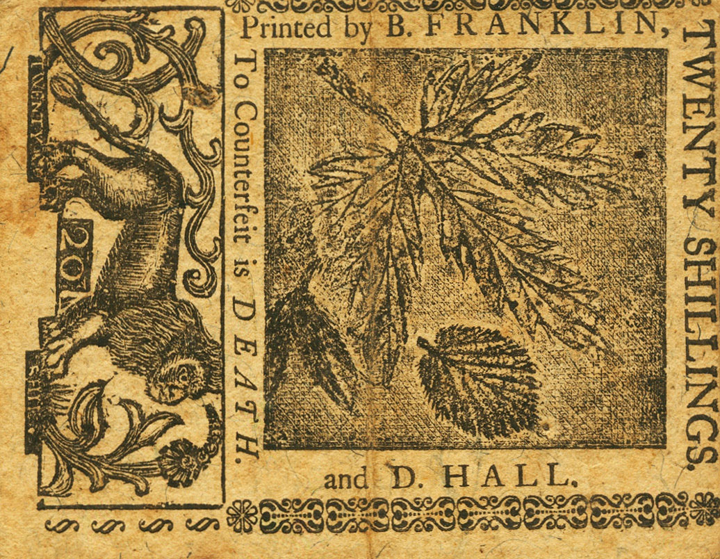 Back of United States pS628: 20 Shillings from 1759
