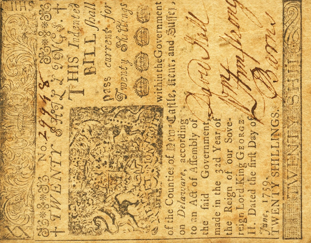 Front of United States pS628: 20 Shillings from 1759
