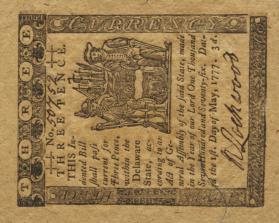 Front of United States pS642: 3 Pence from 1777