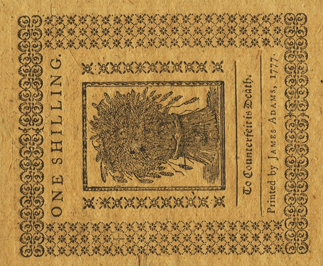 Back of United States pS646: 1 Shilling from 1777