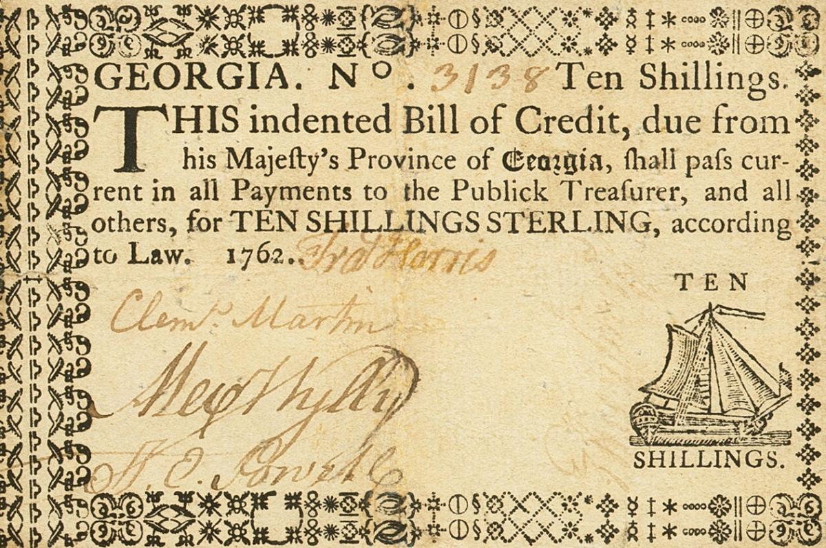 Front of United States pS742: 10 Shillings from 1762
