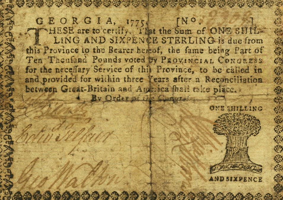 Front of United States pS750: 1 Shilling from 1775