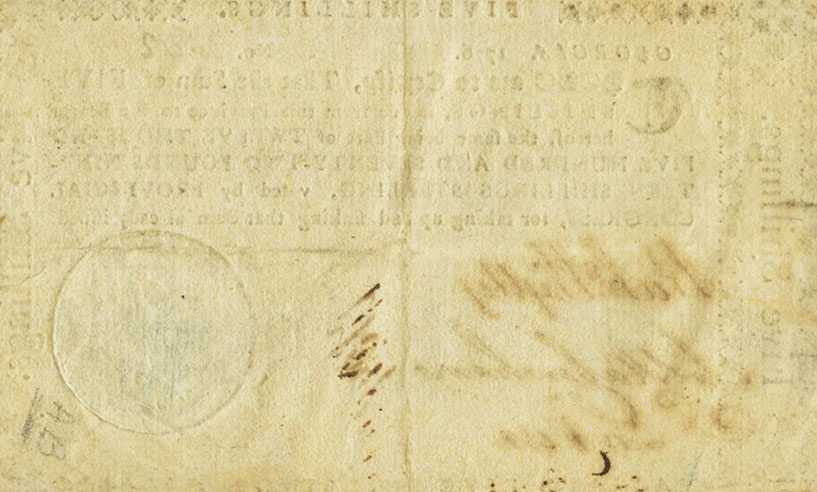 Back of United States pS764: 5 Shillings from 1776