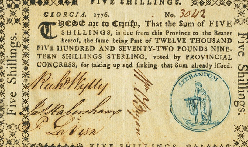 Front of United States pS764: 5 Shillings from 1776