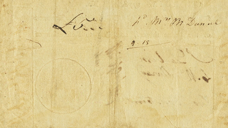 Back of United States pS777: 20 Dollars from 1776