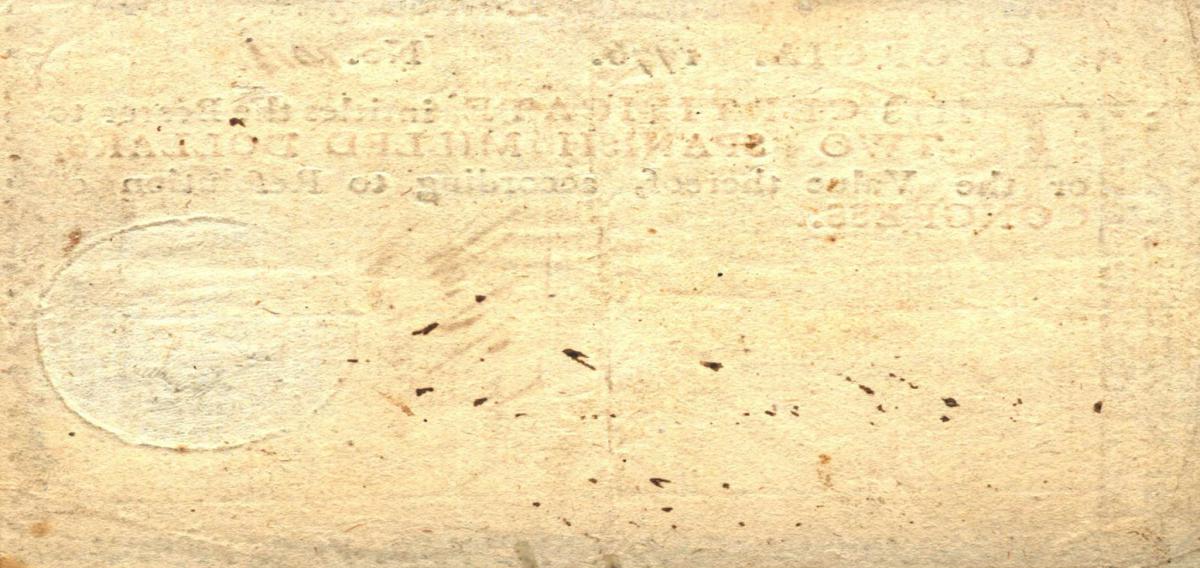 Back of United States pS796: 2 Dollars from 1777