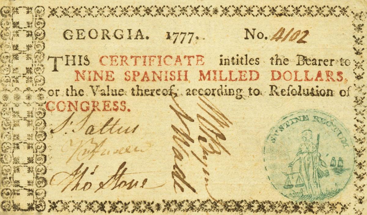 Front of United States pS801: 9 Dollars from 1777