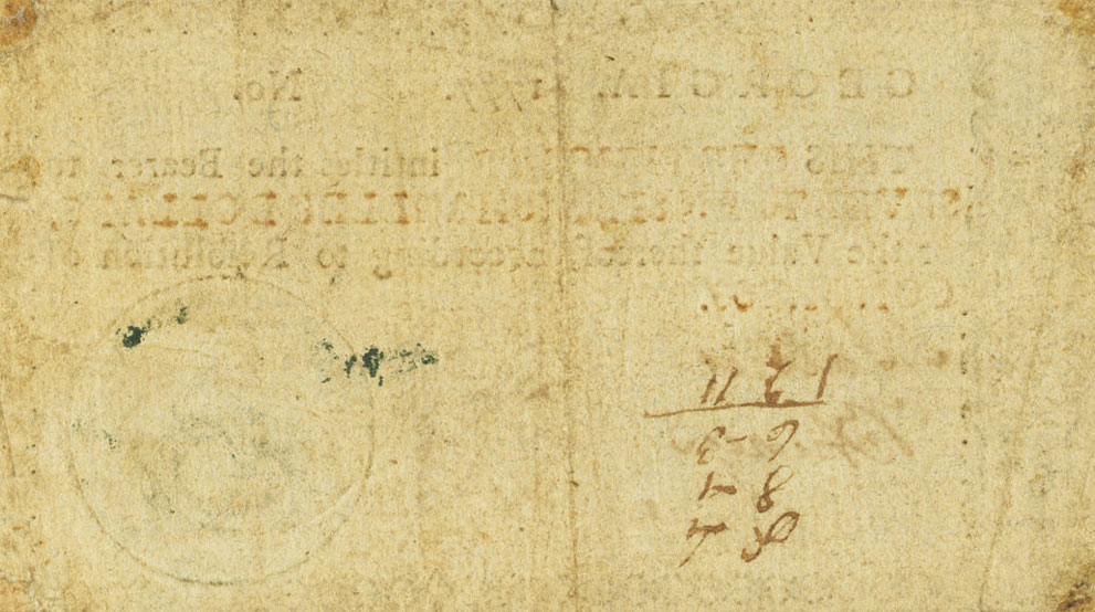 Back of United States pS805: 17 Dollars from 1777