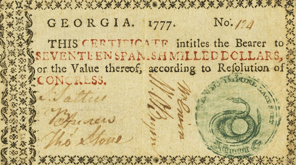 Front of United States pS805: 17 Dollars from 1777
