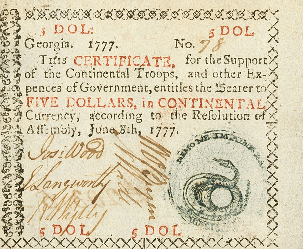 Front of United States pS824: 5 Dollars from 1777