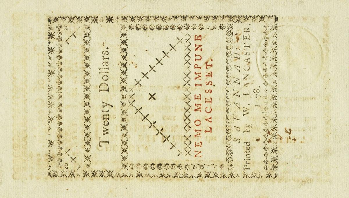 Back of United States pS842: 20 Dollars from 1778