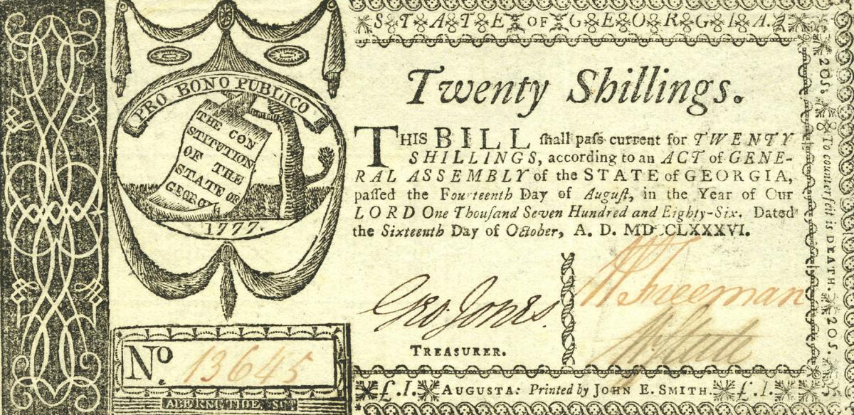 Front of United States pS851: 20 Shillings from 1786