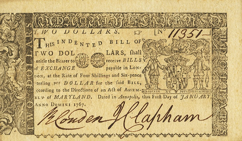 Front of United States pS955: 2 Dollars from 1767