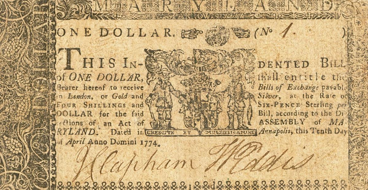 Front of United States pS976: 1 Dollar from 1774
