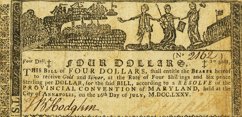 Front of United States pS986: 4 Dollars from 1775