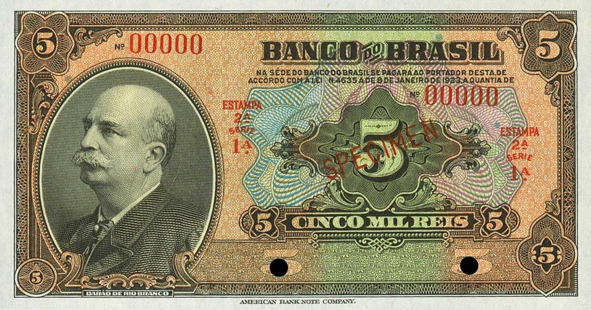 Front of Brazil p113s: 5 Mil Reis from 1923