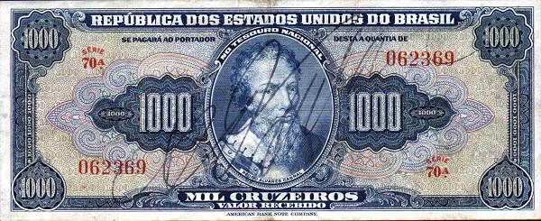 Front of Brazil p141a: 1000 Cruzeiros from 1943