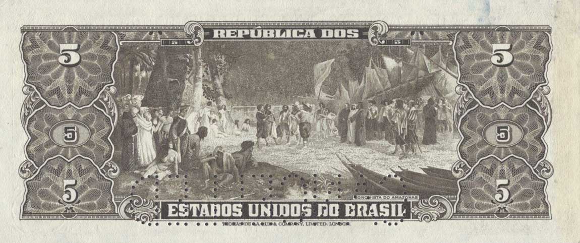 Back of Brazil p142s: 5 Cruzeiros from 1950