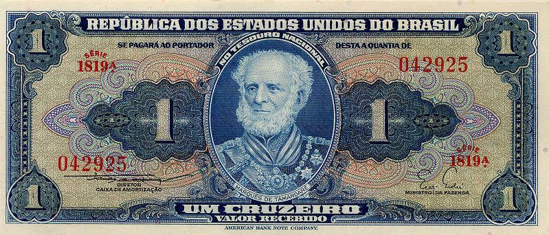 Front of Brazil p150b: 1 Cruzeiro from 1954