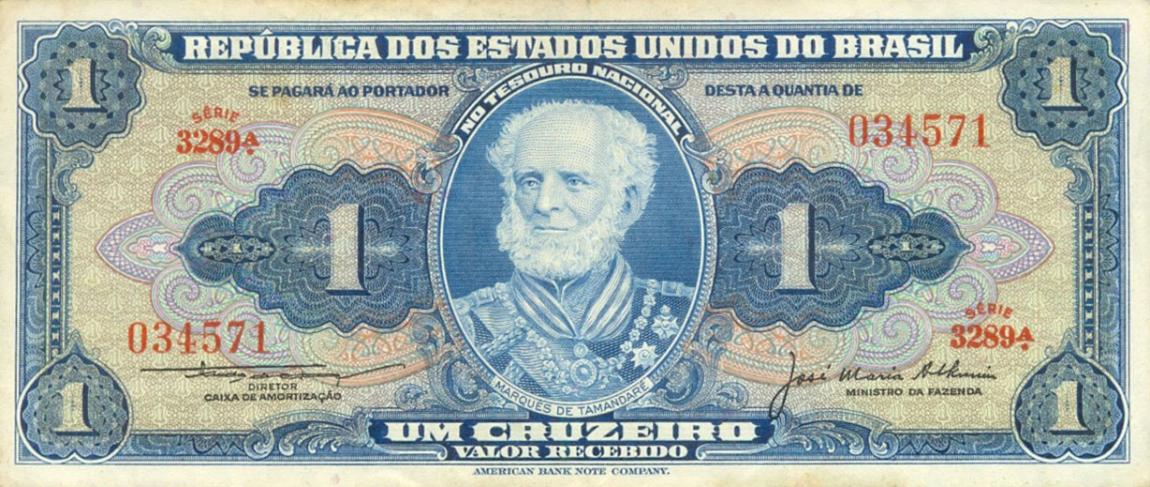 Front of Brazil p150c: 1 Cruzeiro from 1954