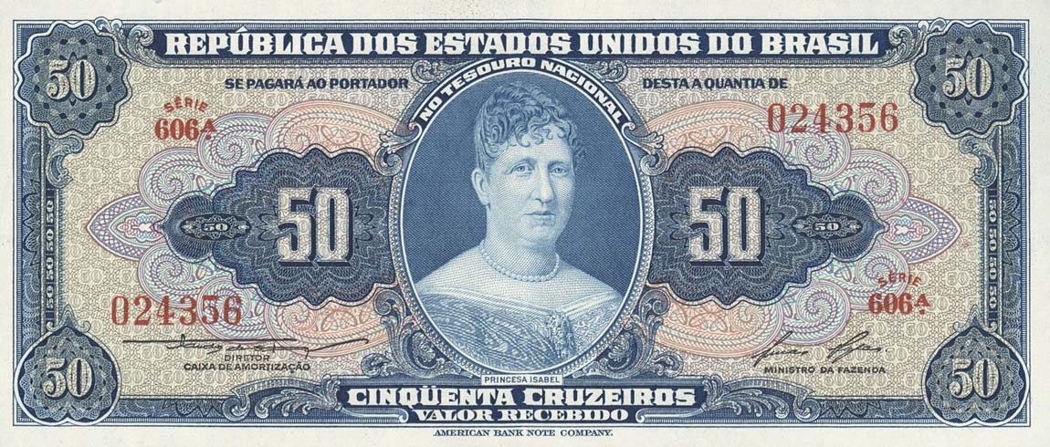 Front of Brazil p152b: 50 Cruzeiros from 1956