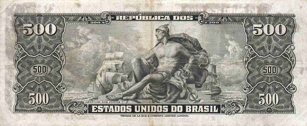 Back of Brazil p164b: 500 Cruzeiros from 1955