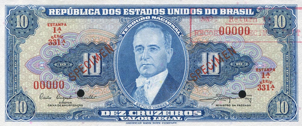 Front of Brazil p167s: 10 Cruzeiros from 1961