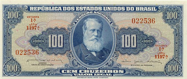 Front of Brazil p170b: 100 Cruzeiros from 1964