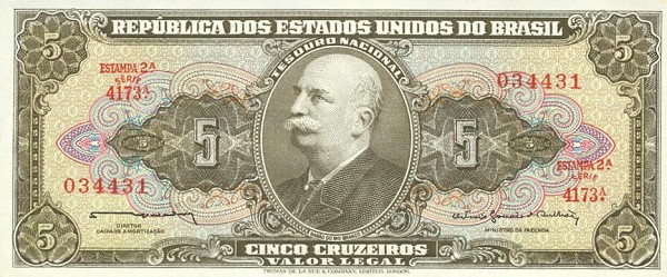 Front of Brazil p176c: 5 Cruzeiros from 1964