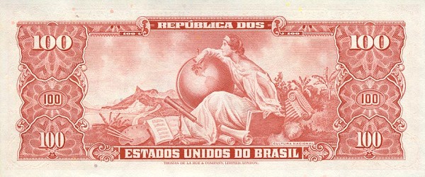 Back of Brazil p180: 100 Cruzeiros from 1963