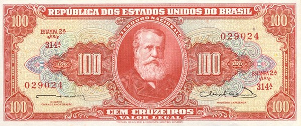 Front of Brazil p180: 100 Cruzeiros from 1963