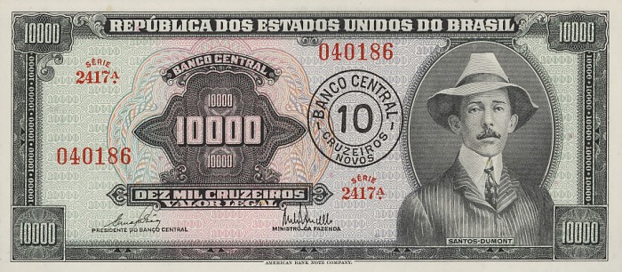Front of Brazil p189c: 10 Cruzeiros Novos from 1967