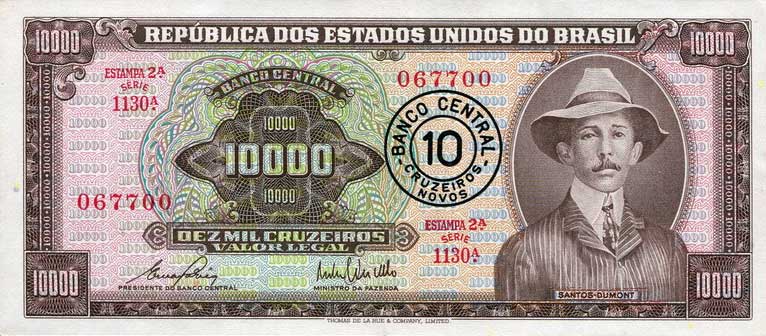 Front of Brazil p190b: 10 Cruzeiros Novos from 1967