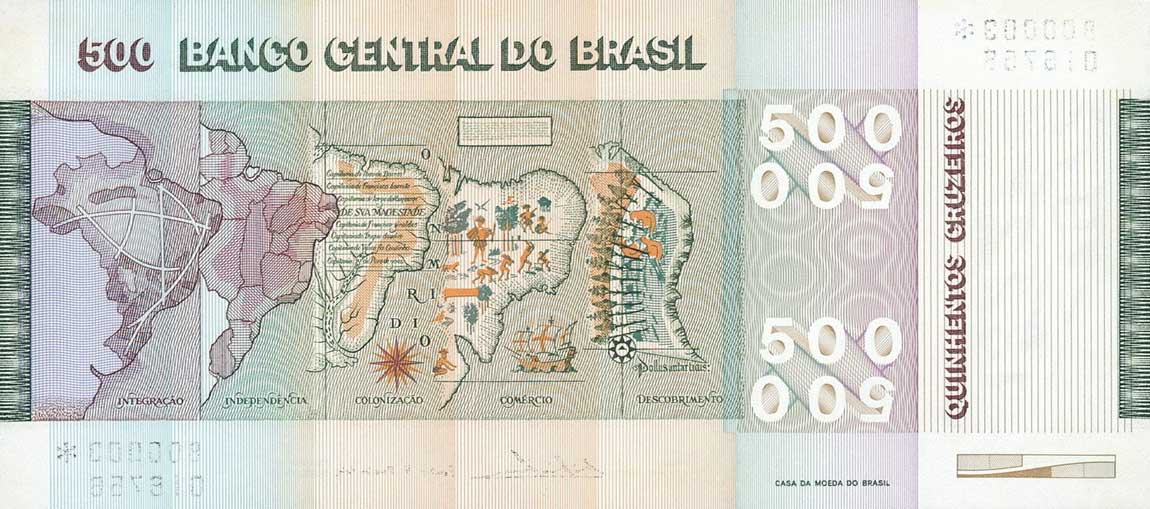 Back of Brazil p196Ar: 500 Cruzeiros from 1979
