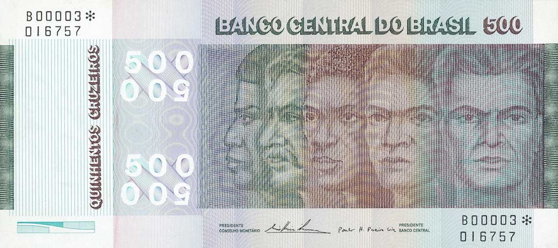 Front of Brazil p196Ar: 500 Cruzeiros from 1979