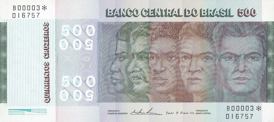 Front of Brazil p196Ar: 500 Cruzeiros from 1979