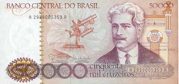 Front of Brazil p204c: 50000 Cruzeiros from 1985