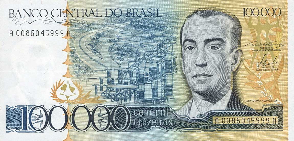 Front of Brazil p205a: 100000 Cruzeiros from 1985
