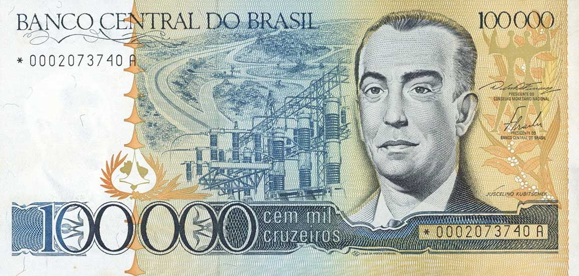 Front of Brazil p205r: 100000 Cruzeiros from 1985