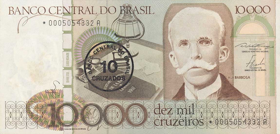 Front of Brazil p206r: 10 Cruzados from 1986