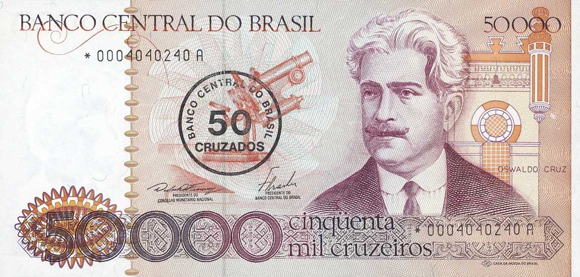 Front of Brazil p207r: 50 Cruzados from 1986