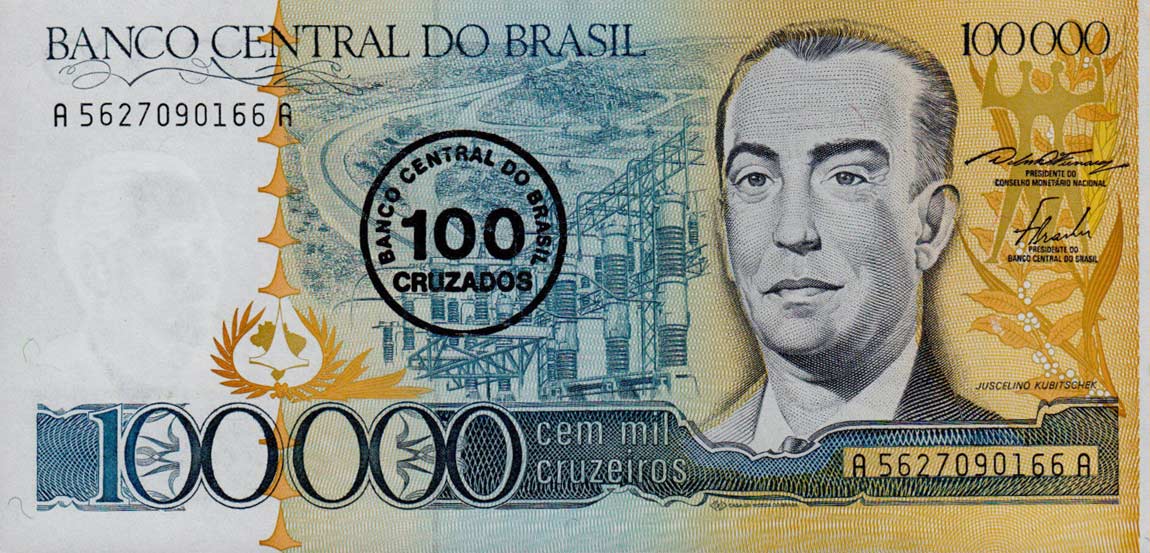 Front of Brazil p208a: 100 Cruzados from 1986