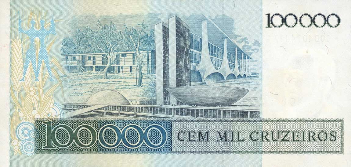 Back of Brazil p208r: 100 Cruzados from 1986